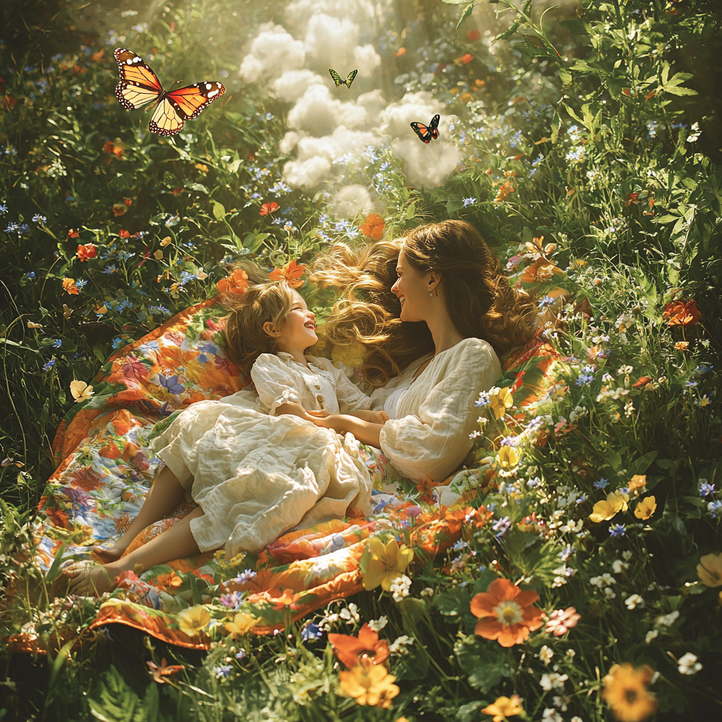 Gentle Whispers: Mother And Child In A Meadow Of Dreams Paint By Diamond