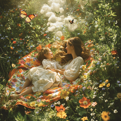 Gentle Whispers: Mother And Child In A Meadow Of Dreams Paint By Diamond