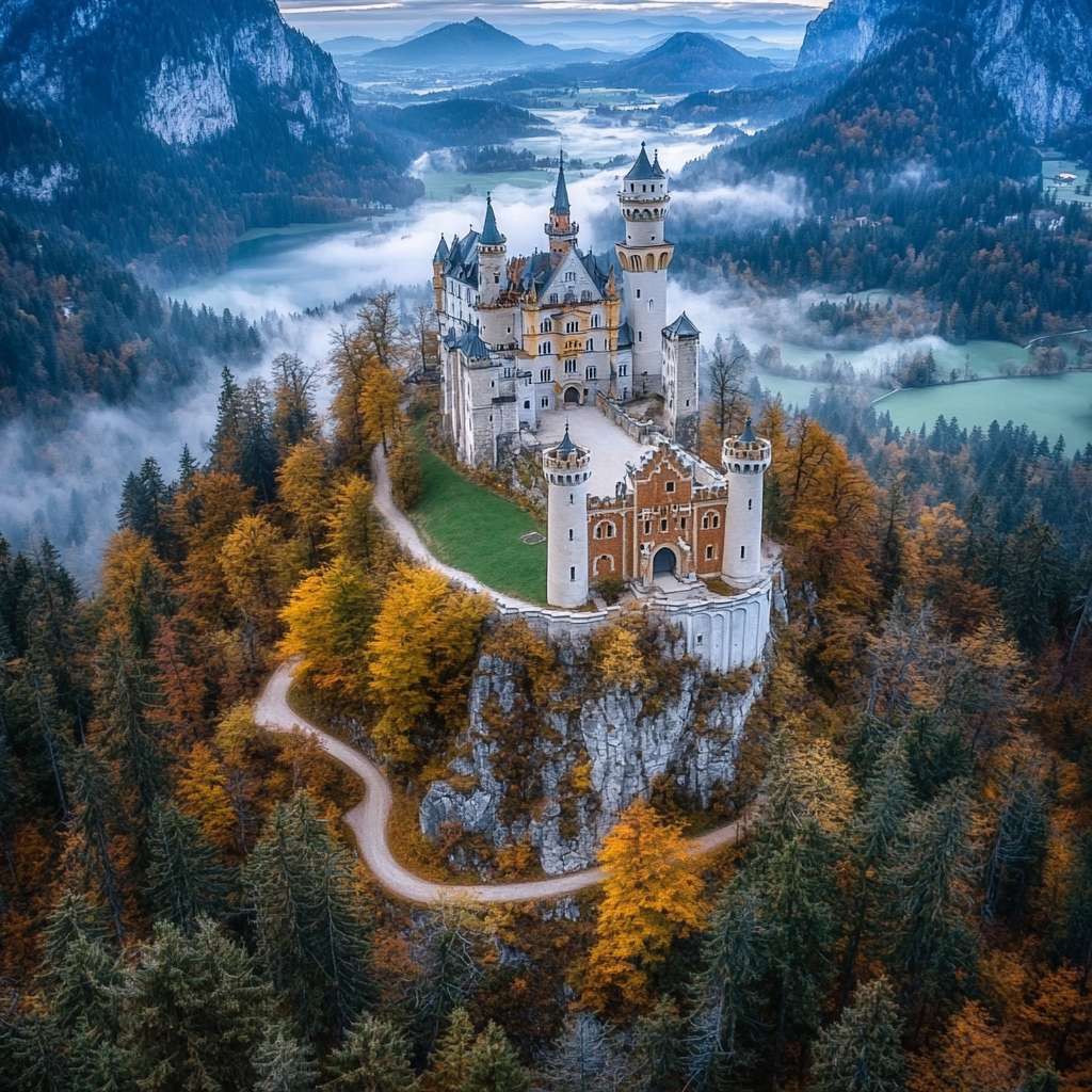 Neuschwanstein Castle On Hilltop diamonded painting kits