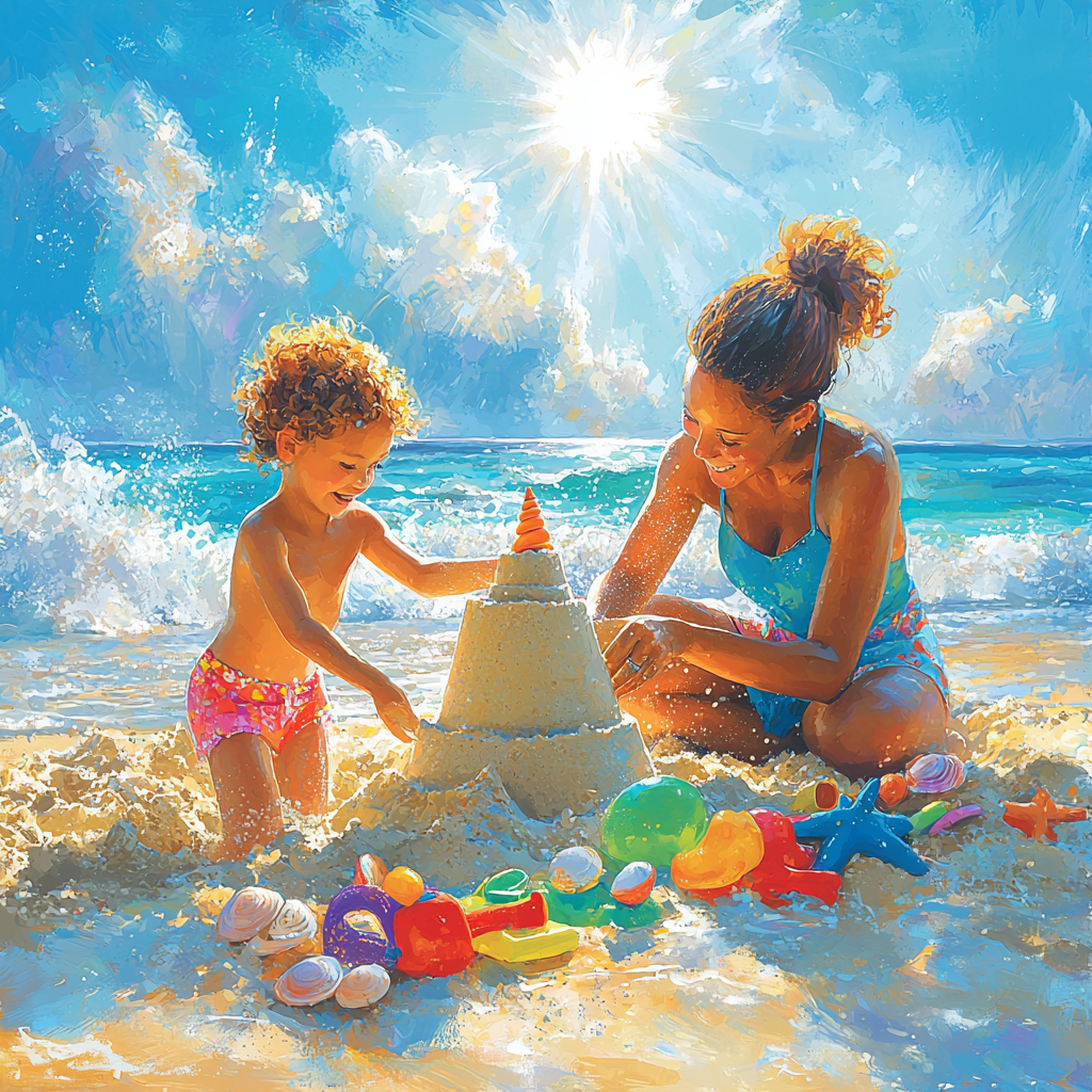 Sunshine Laughter: A Day At The Beach Together Paint By Color