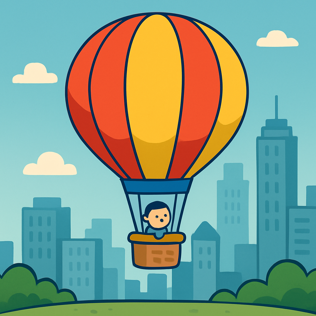 Balloon Adventure Over Cityscape Painting Diamond Kit