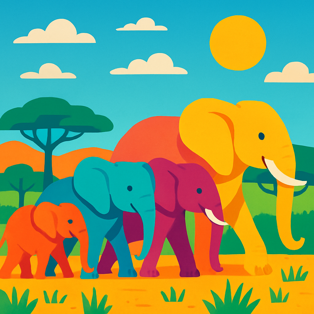 Savannah Elephant Parade Painting Diamond Kit