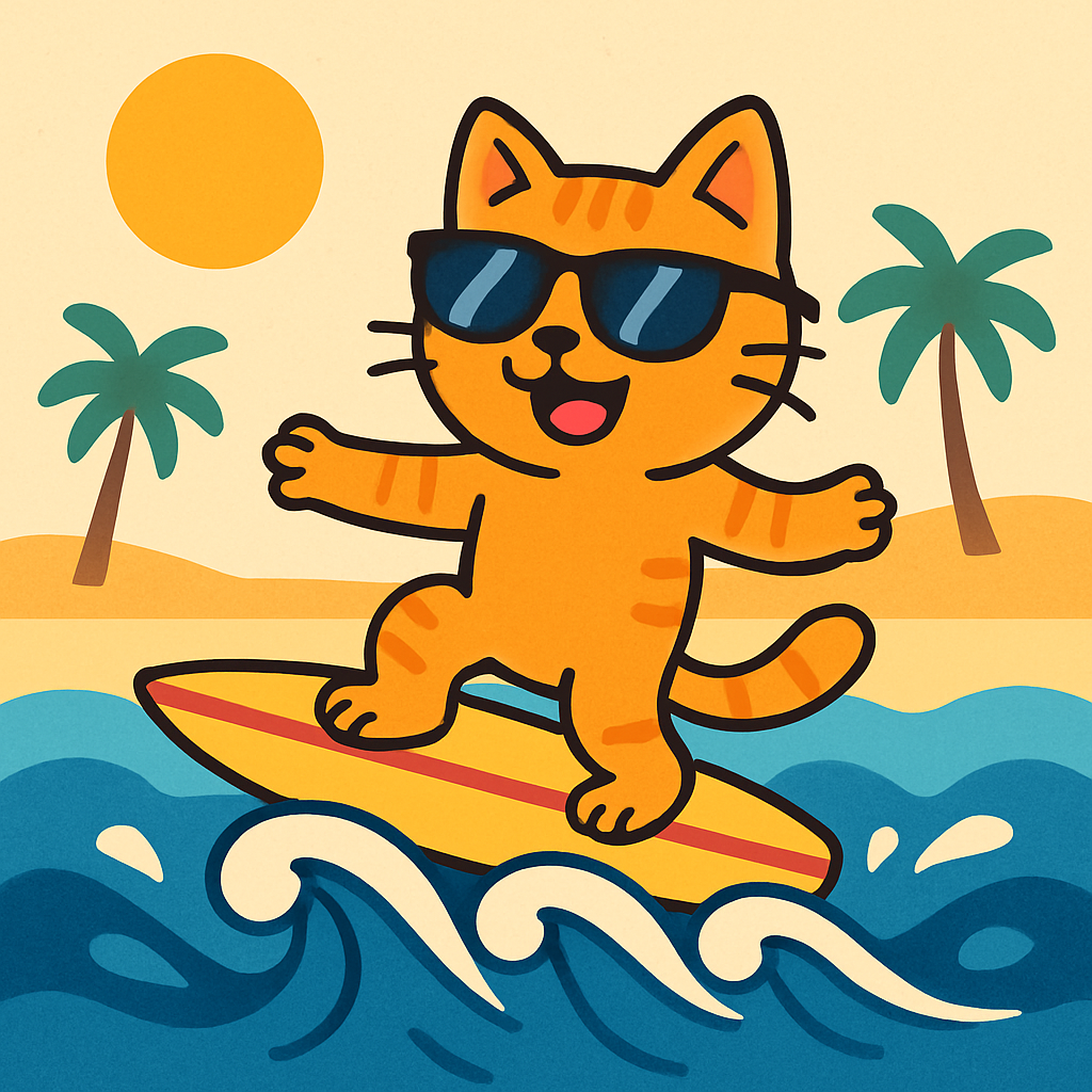 Beach Fun: Surfing Cat Paint By Diamonds