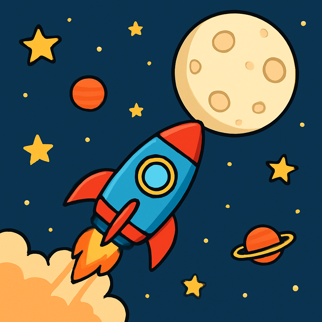 Rocketship To The Moon Painting Diamond Kit