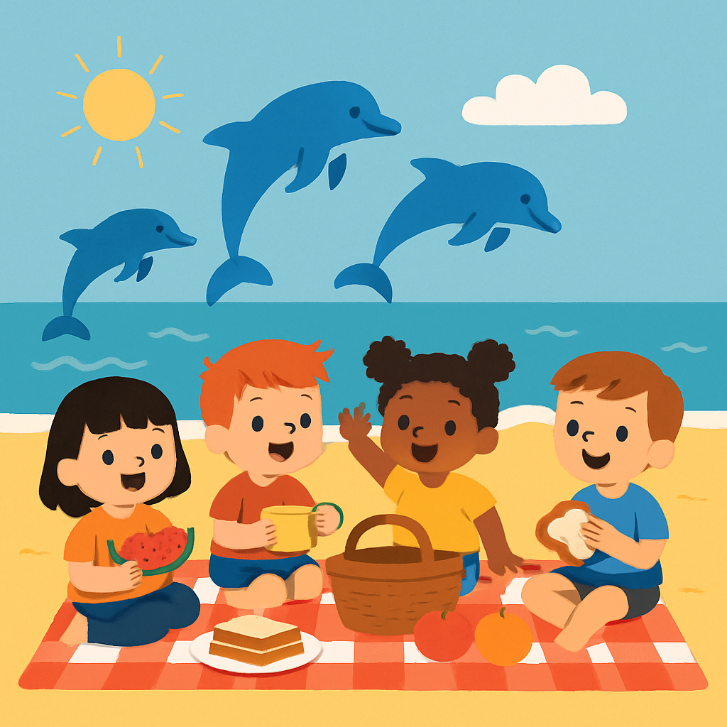 Seaside Picnic With Dolphins Painting Diamond Kit