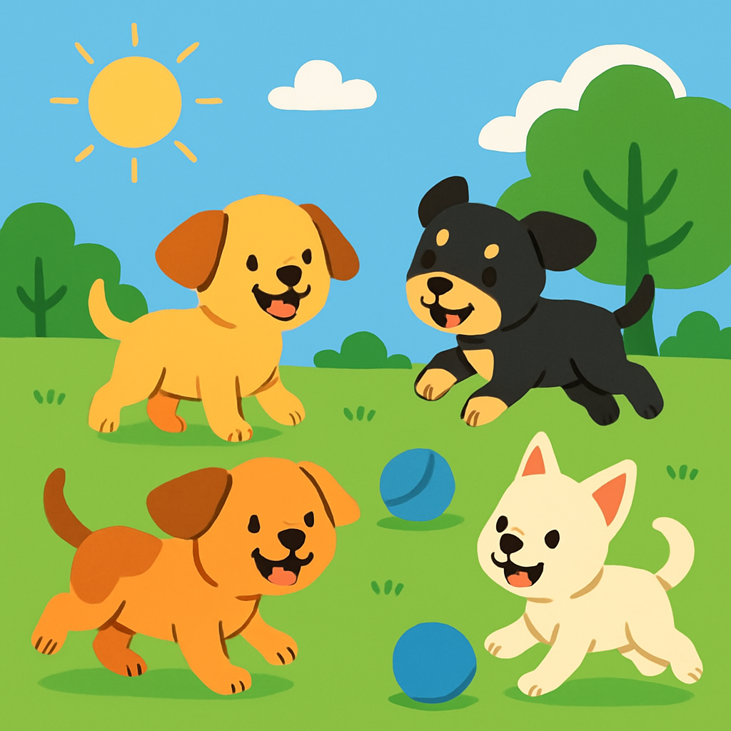 Adorable Pups At Play Diamond Painting