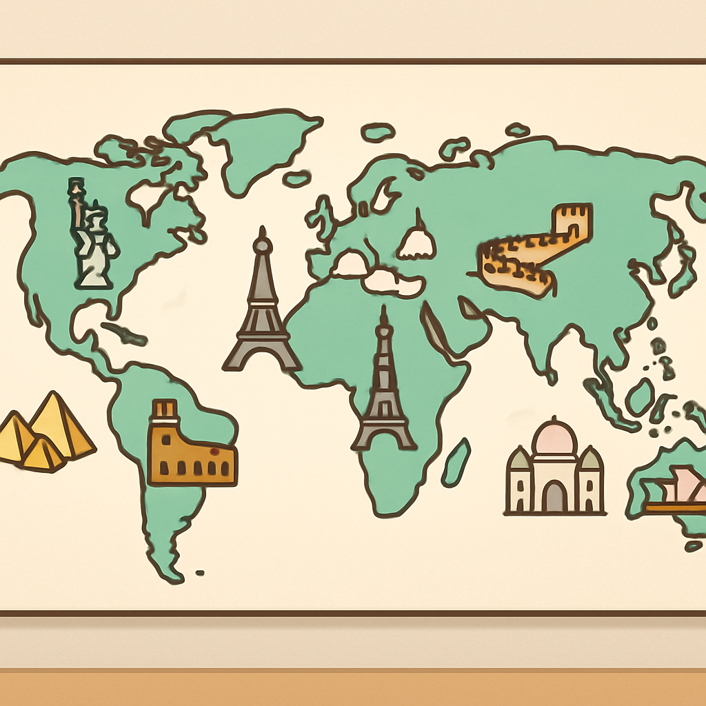 Map Of World Landmarks paint by diamonds
