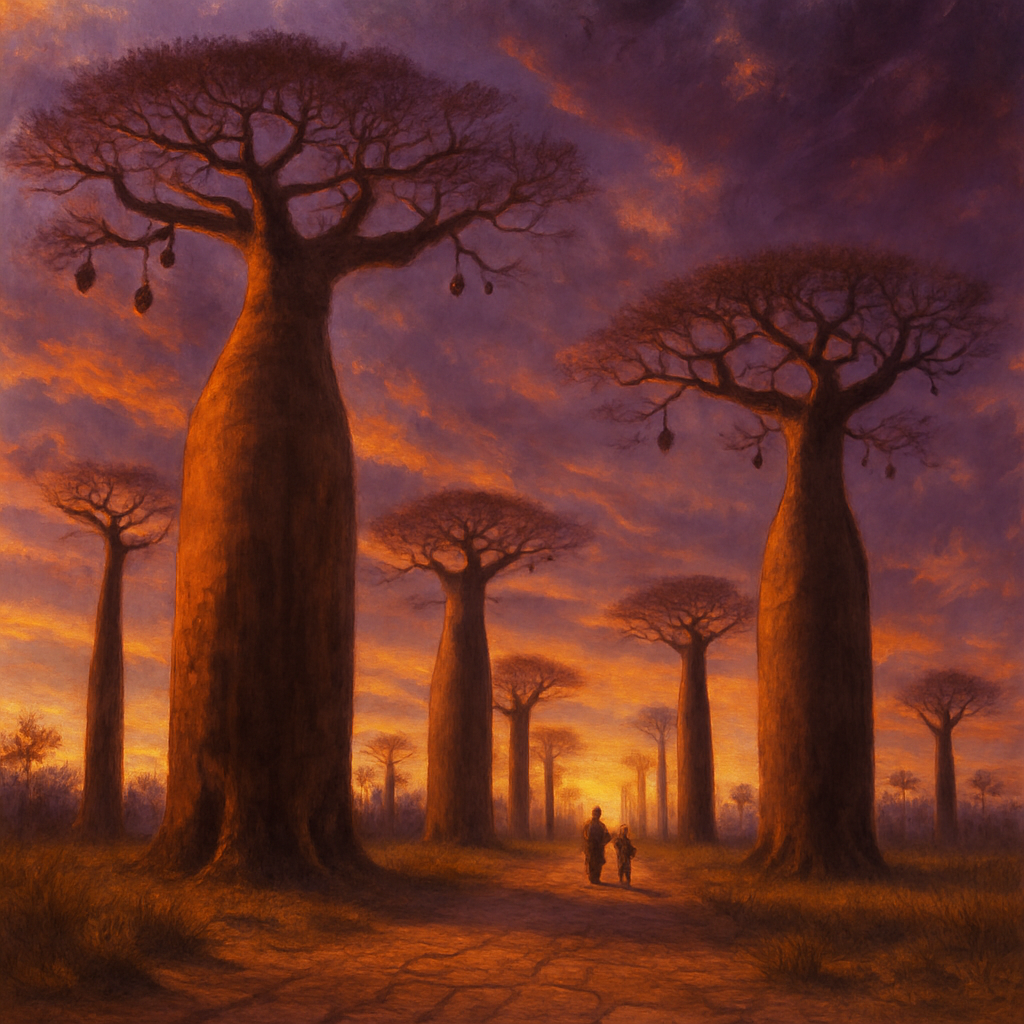 Baobab Adansonia Digitata Madagascar Avenue Of Trees paint by color