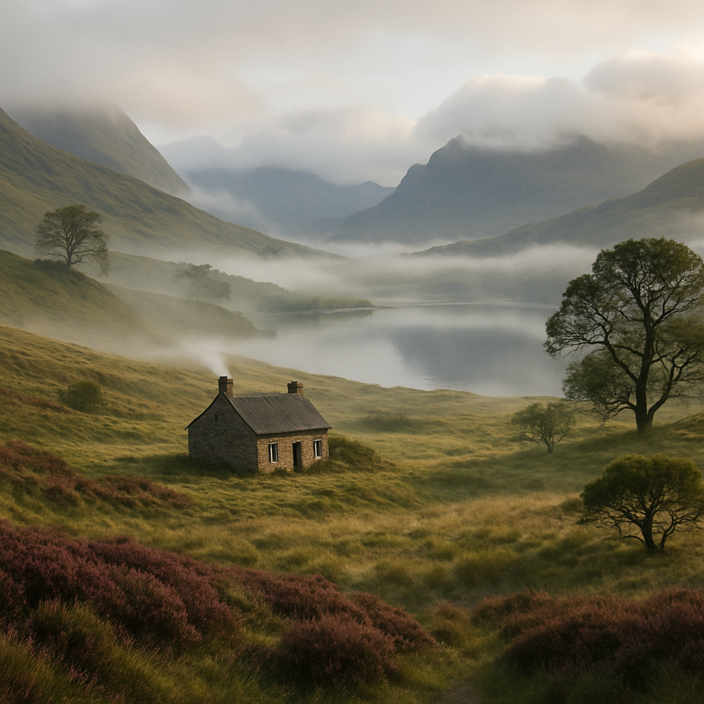 Morning Fog In The Scottish Highlands paint by diamond