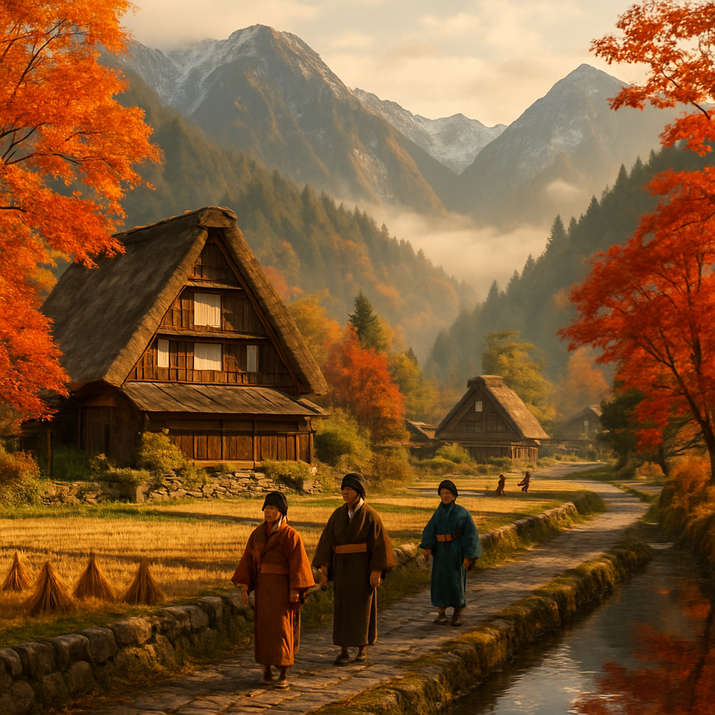 Autumn In The Japanese Alps Village Painting by diamonds kit