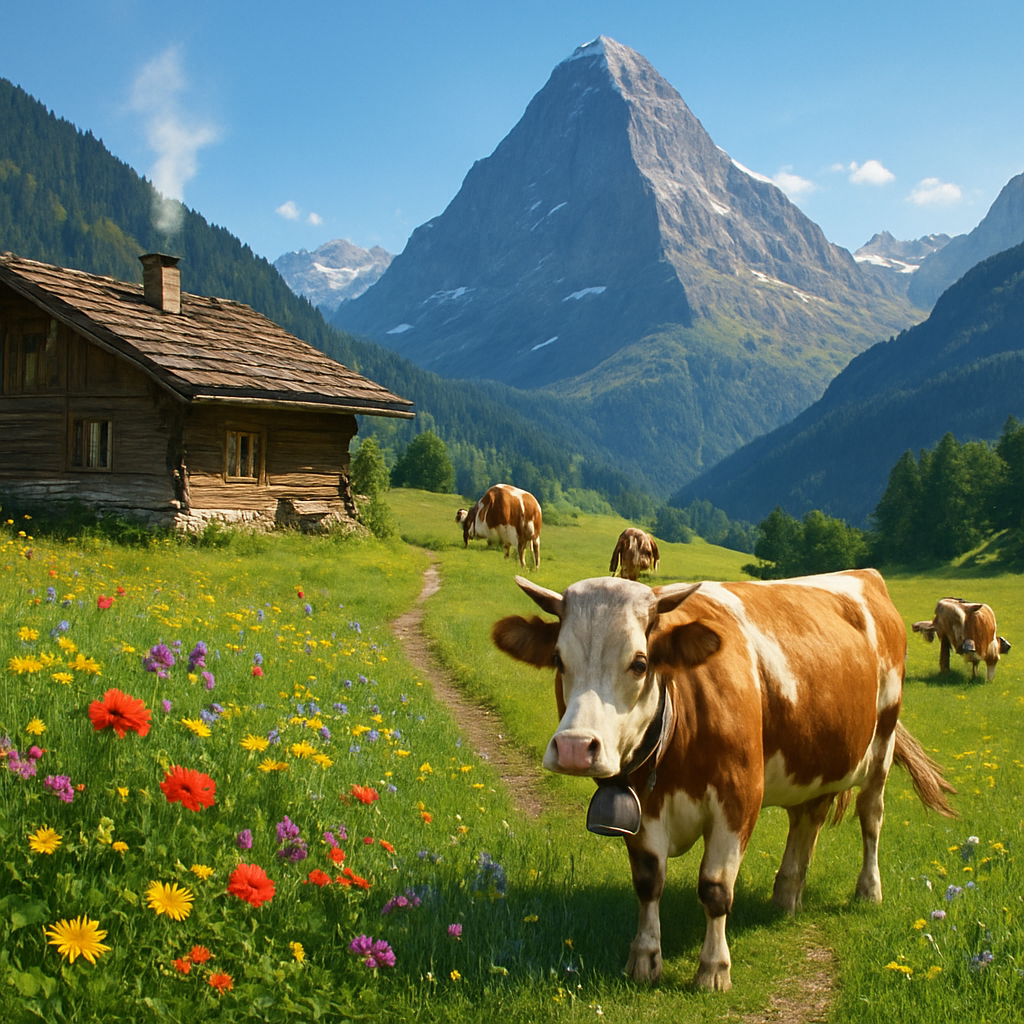 Swiss Alps Summer Meadow With Eiger View Painting by diamonds kit