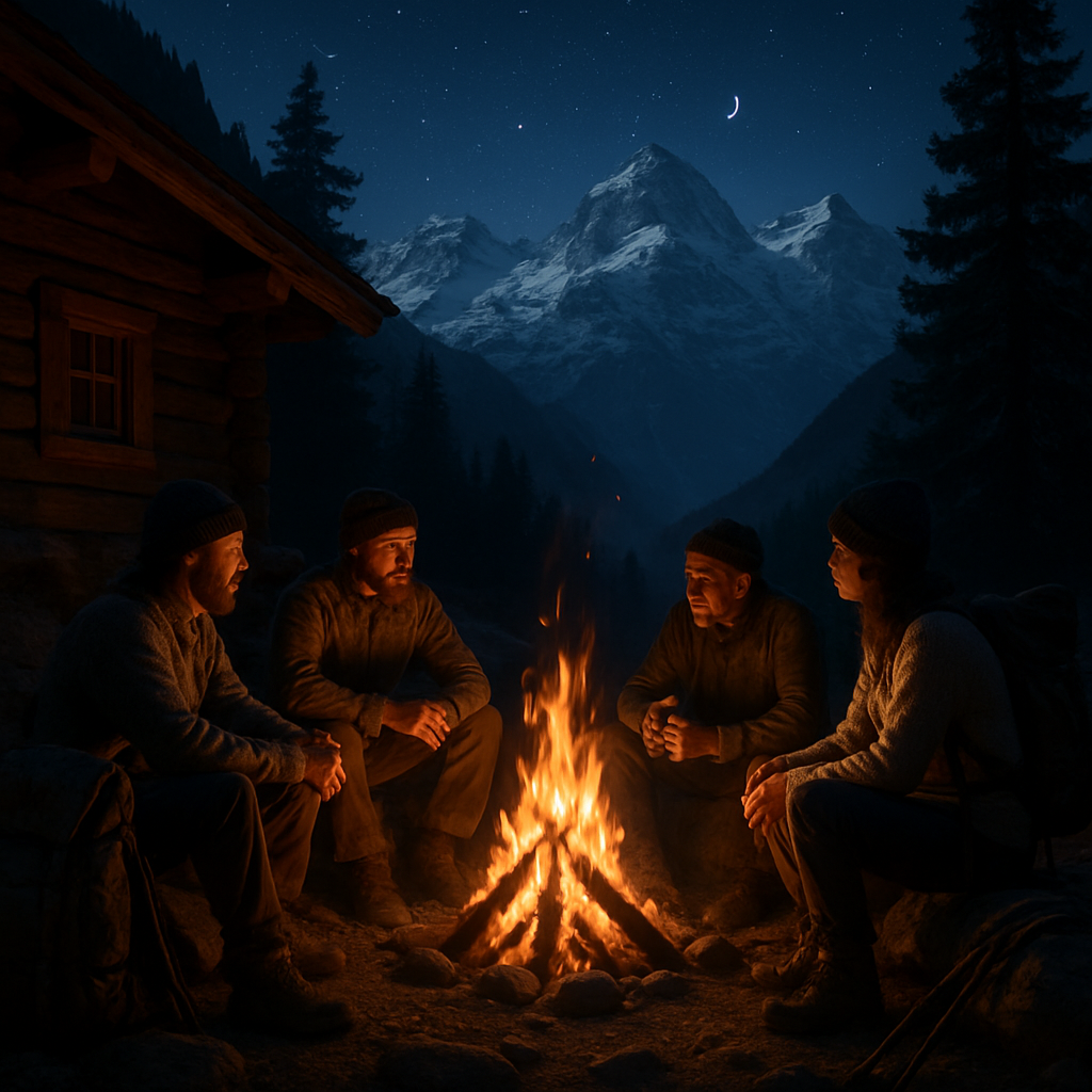 Evening Campfire By The Swiss Alps paint by color