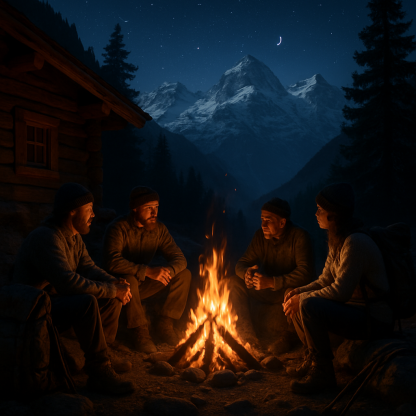 Evening Campfire By The Swiss Alps paint by color