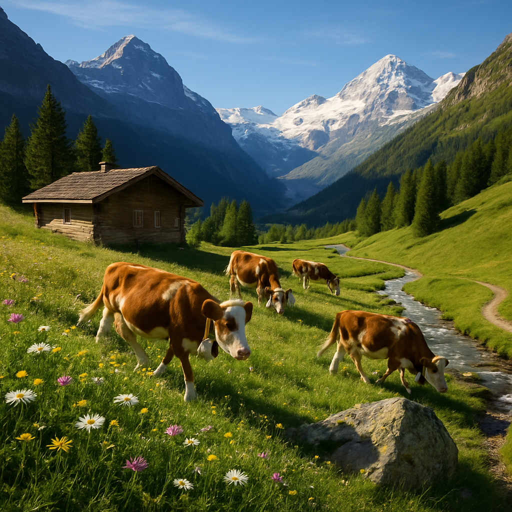 Swiss Alps Meadow Morning Paint by diamonds art