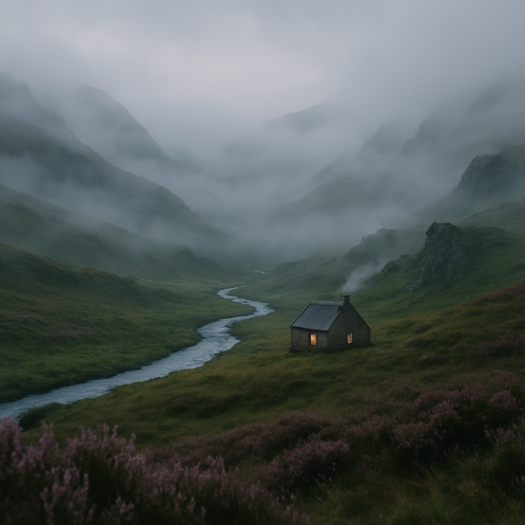 Evening Mist In The Scottish Highlands diamonded painting kits