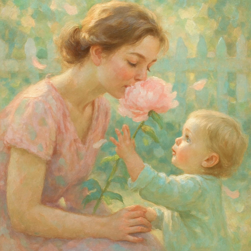 Garden Of Whispers: Mother And Child Among Peonies diamond painting