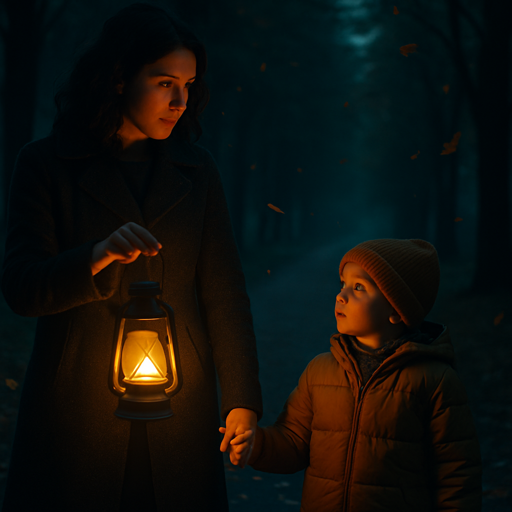 The Guiding Lantern: Evening Walk With Little One paint by diamond