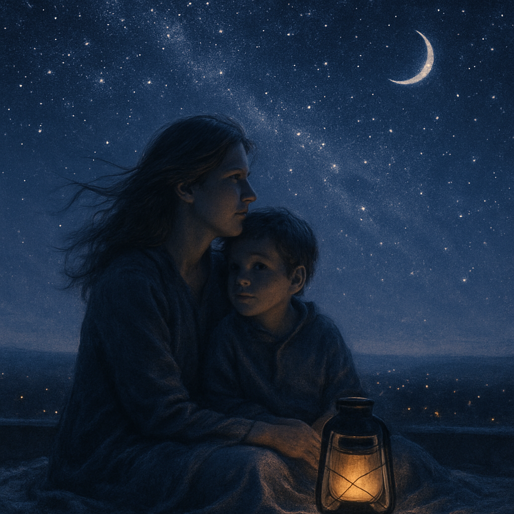 Moonlit Guidance A Mother And Child Under Starlight diamonded painting kits