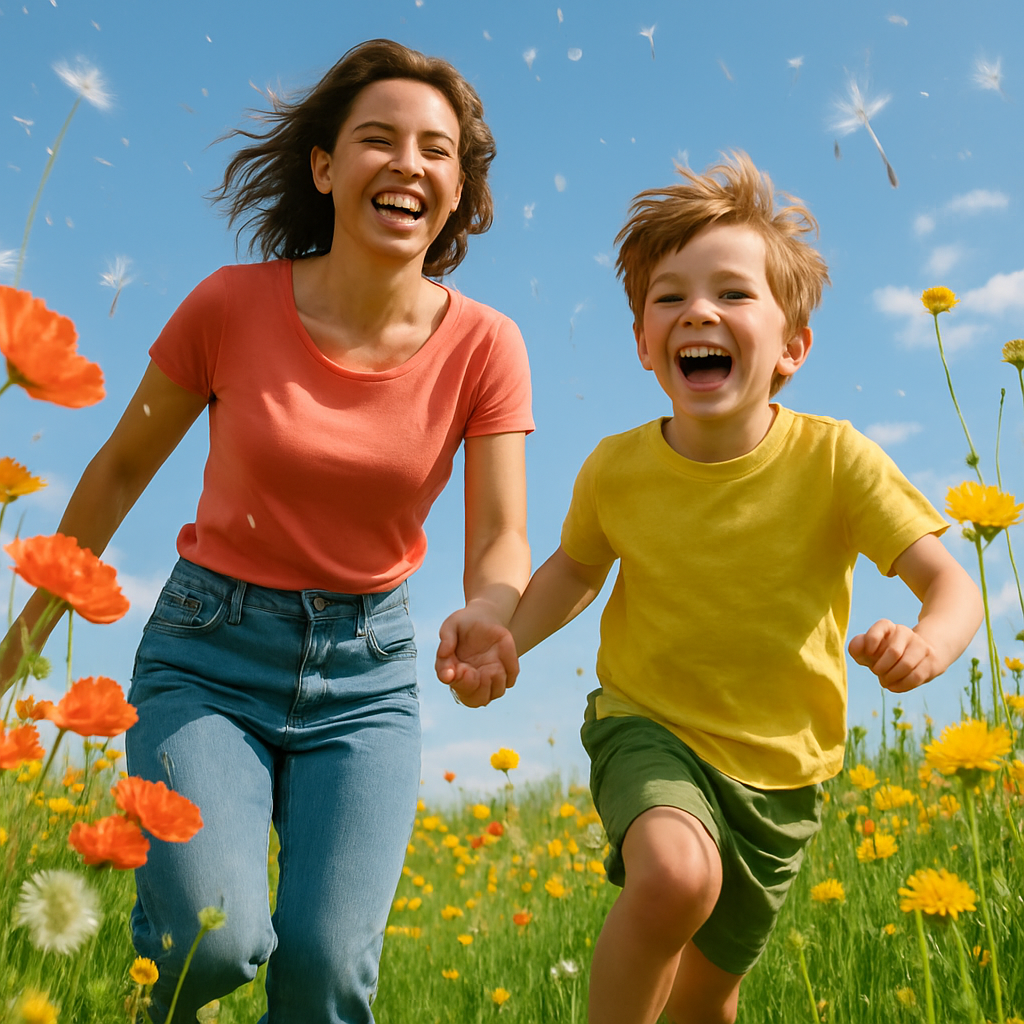 Joy In Bloom Mother And Son Sharing Laughter Among Flowers Paint by diamonds kits