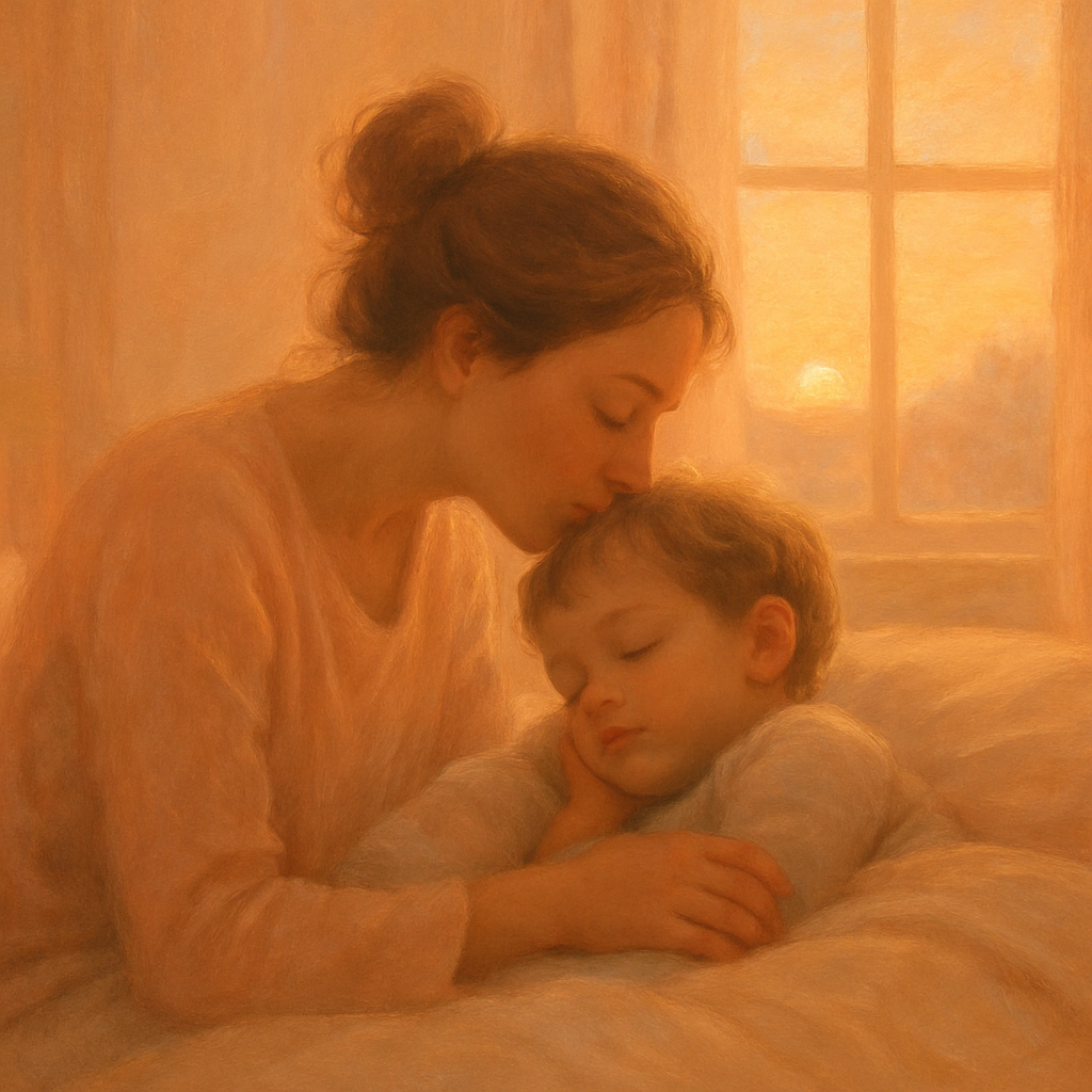 Morning Glow: Mothers Tender Kiss At Sunrise Paint by diamonds kits