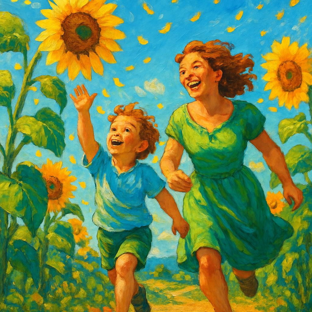Playful Echoes In The Sunflower Field painting diamond kit