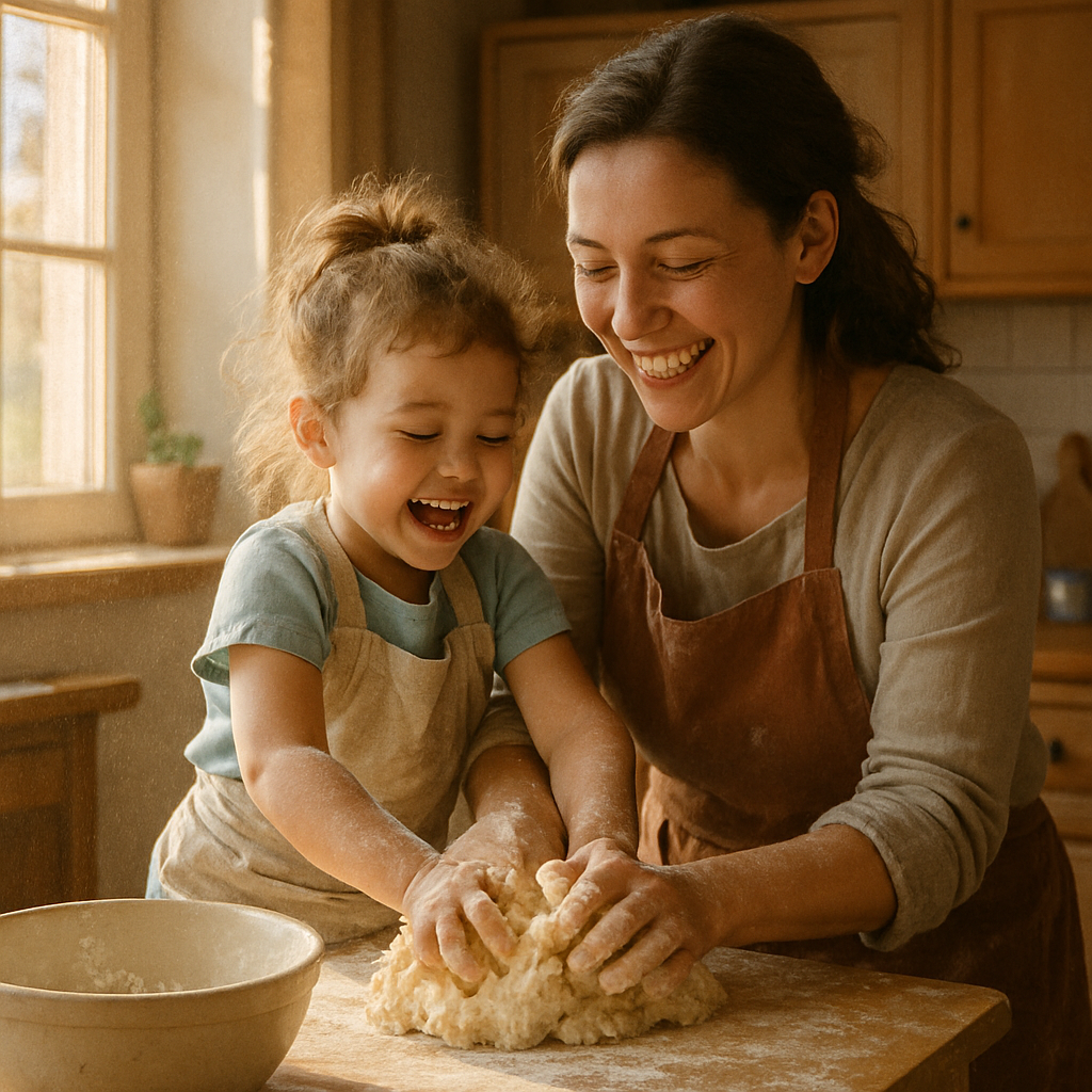 Sweet Nostalgia Mom And Child Baking Together paint by diamonds