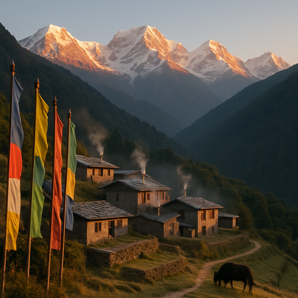 Sunrise Over Bhutan Himalayas Village diamonded painting kits