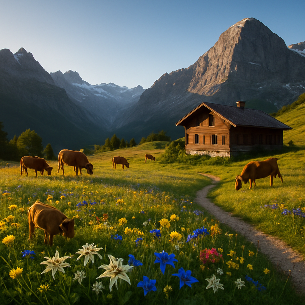 Golden Hour On Swiss Alps Alpine Meadow DIY paint by diamonds