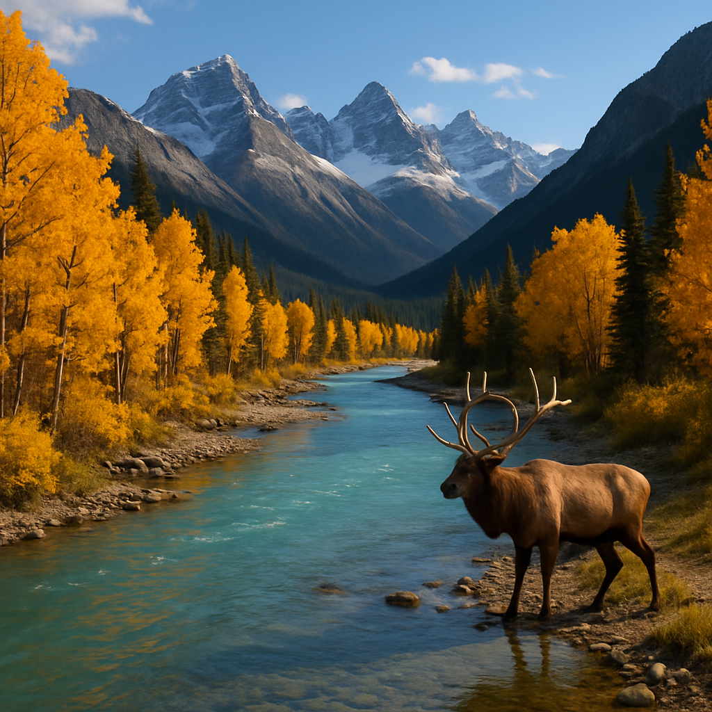 Rocky Mountains Autumn Riverbend Paint by diamonds kits