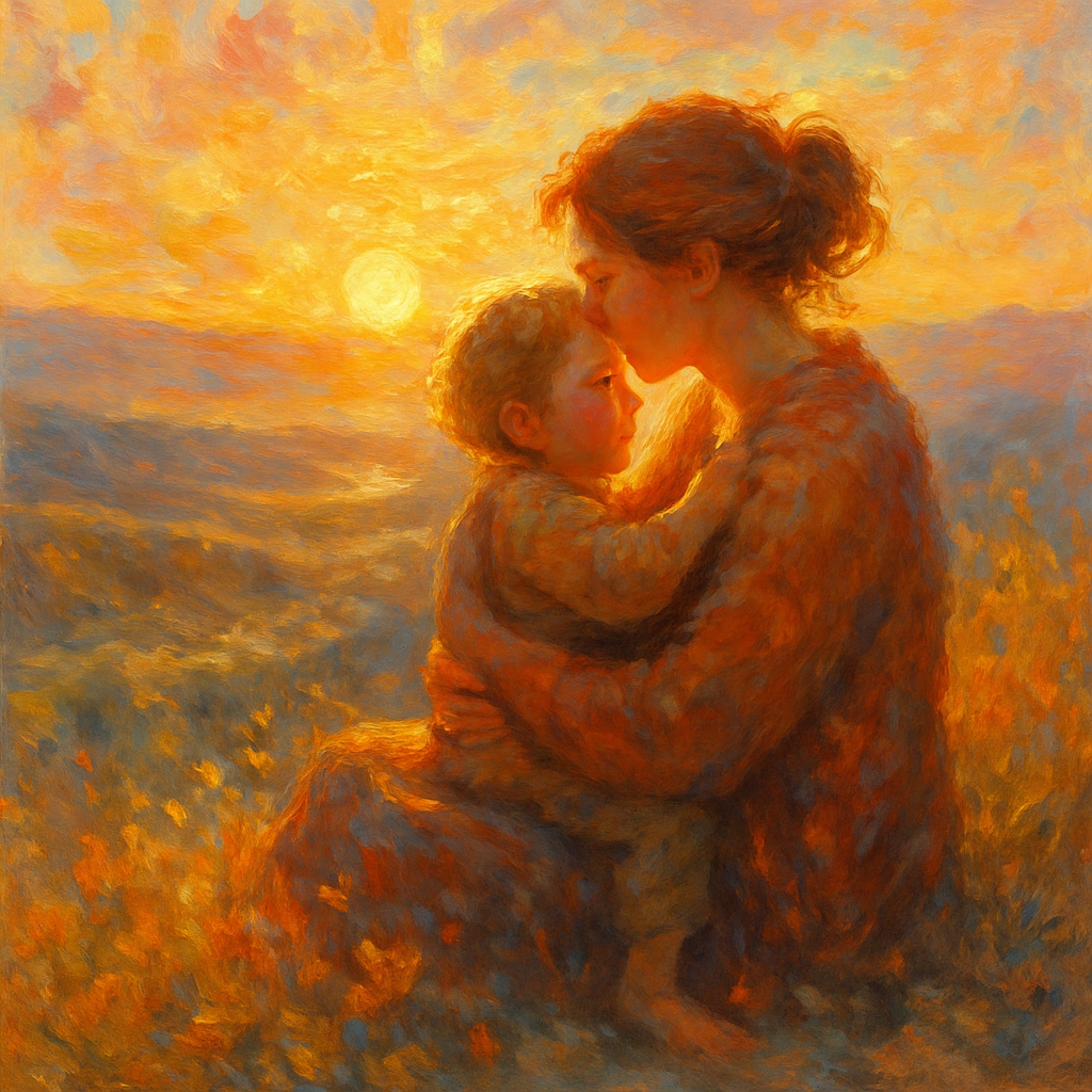 Sunrise Whisper: Mother And Child Embracing The First Light DIY paint by diamonds