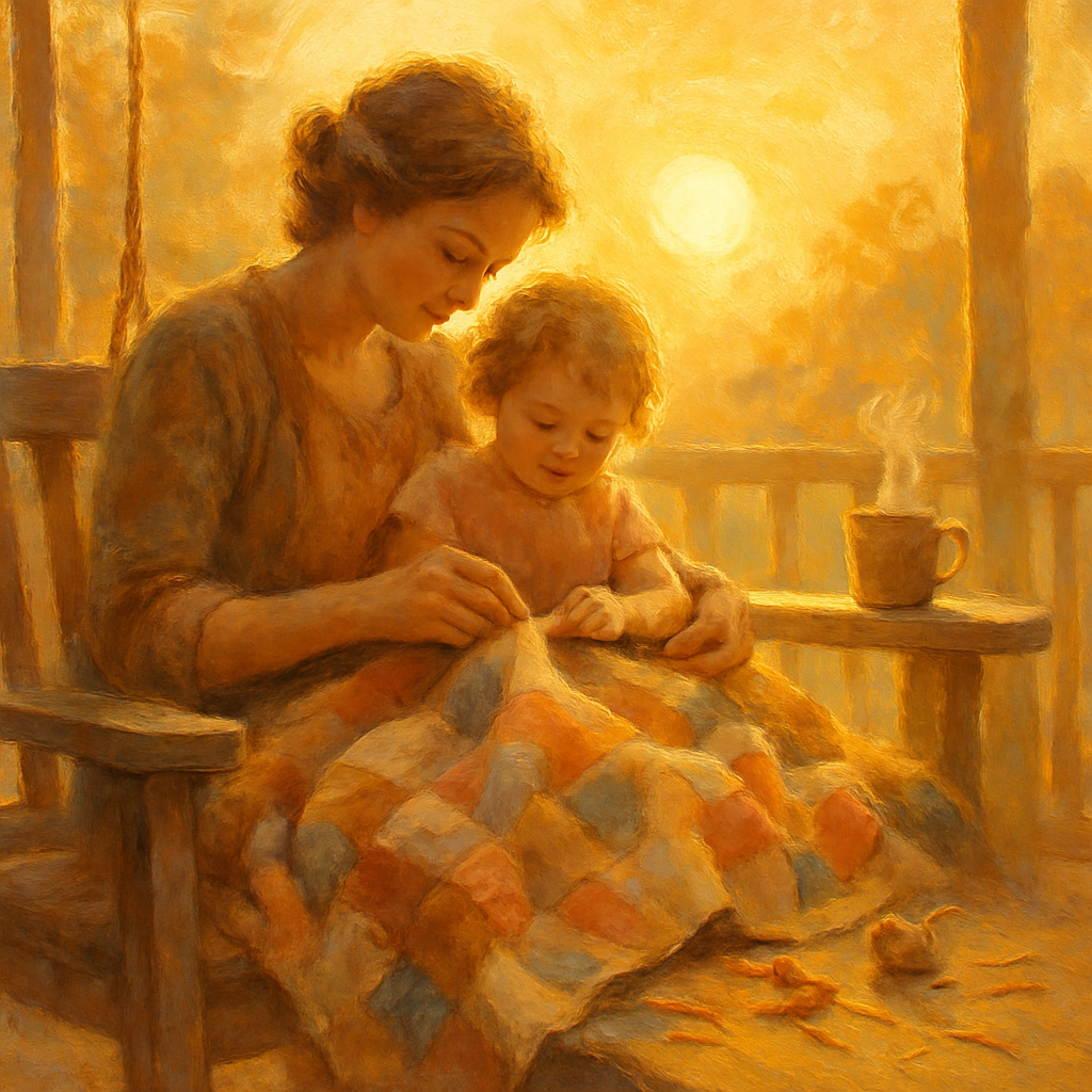 Sunrise Quilt: Stitching Stories On The Porch Painting by diamonds kit