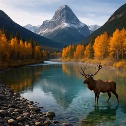 Early Autumn View Of Canadian Rockies River Bend diamonded painting kits
