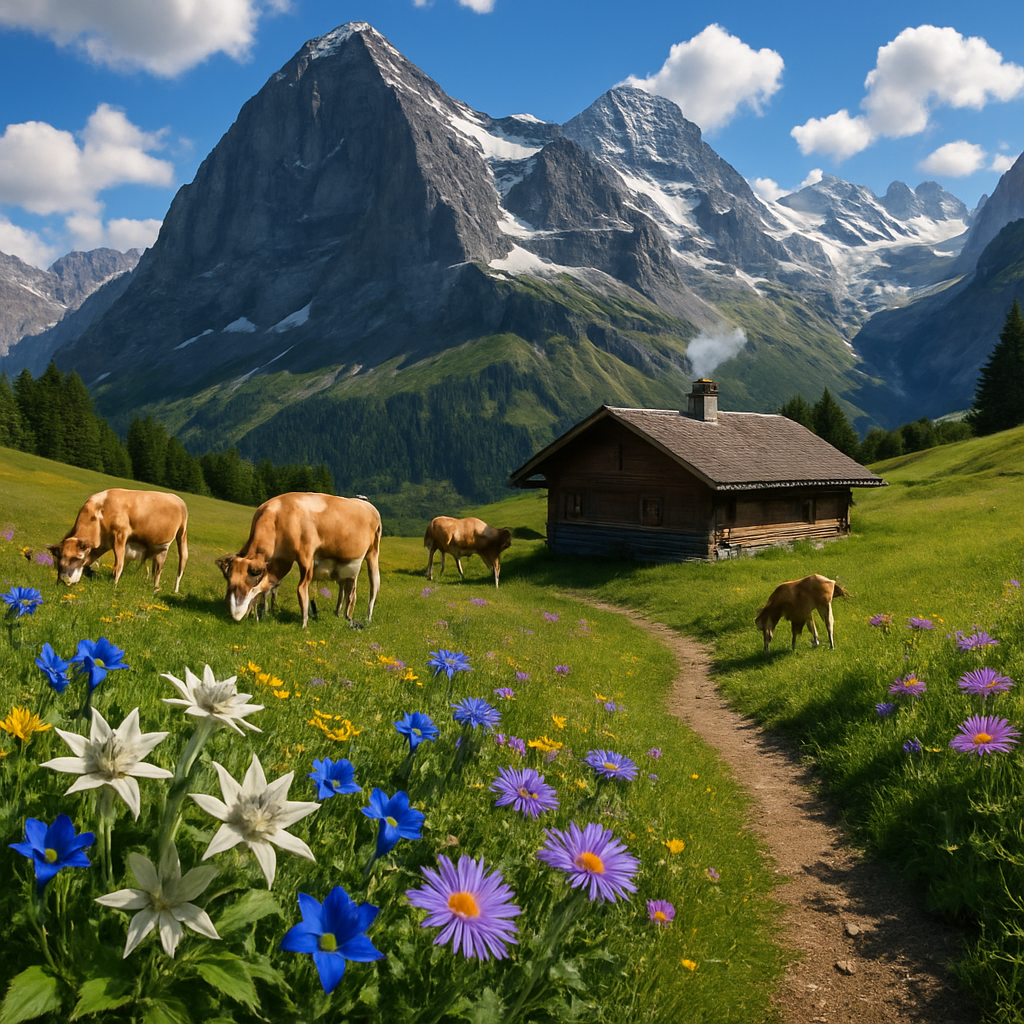 Swiss Alps Wildflower Meadow In Mid-July Paint by diamonds art