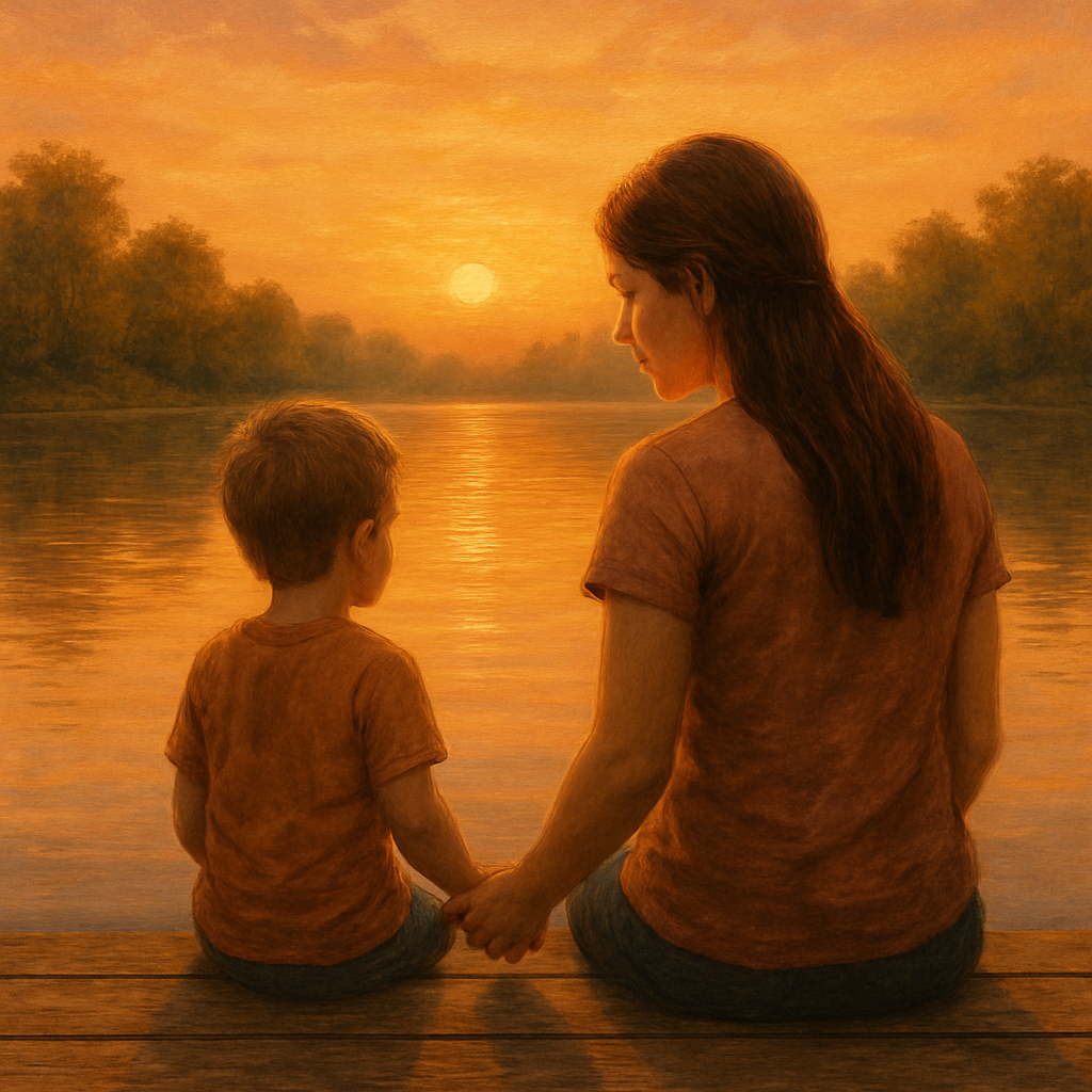 Sunset Reverie A Mother And Childs Quiet Reflection painting diamond kit