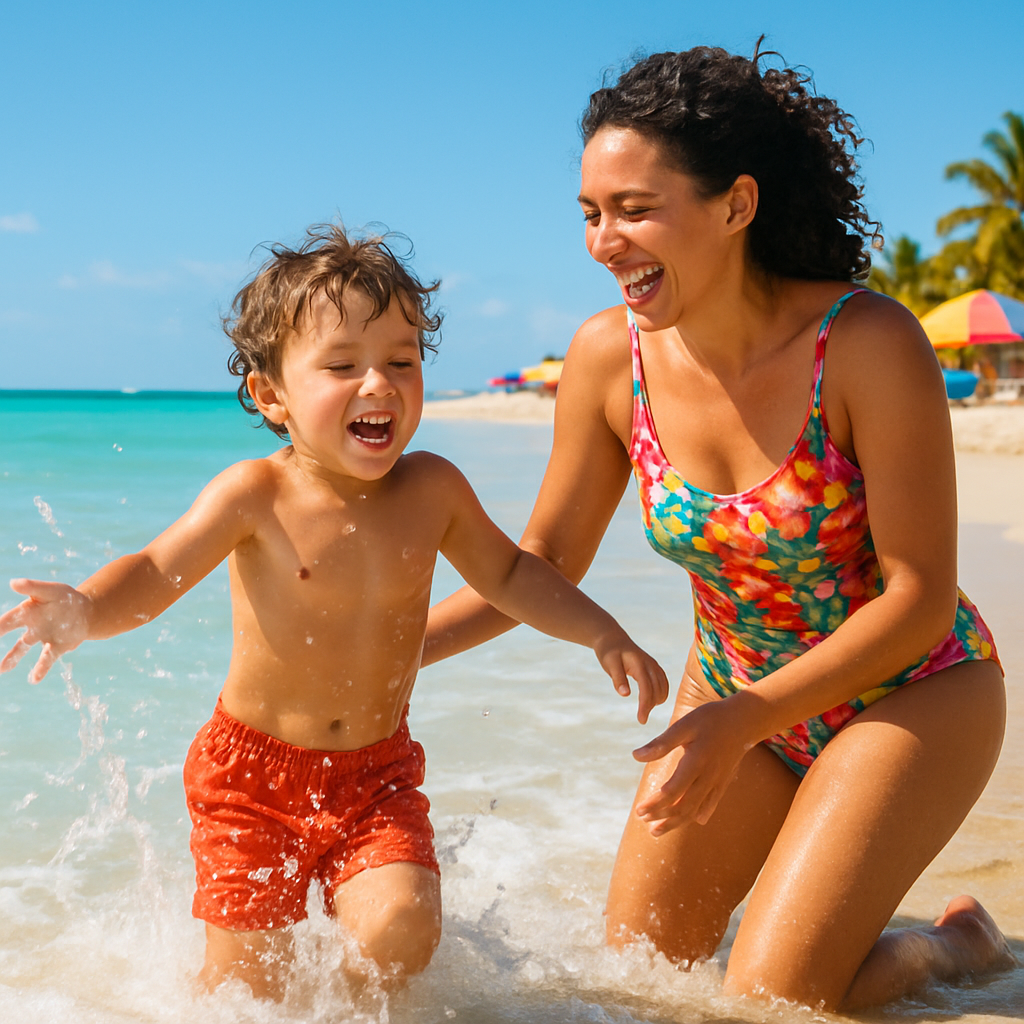 Waves Of Laughter: Mother And Child At The Beach paint by diamond