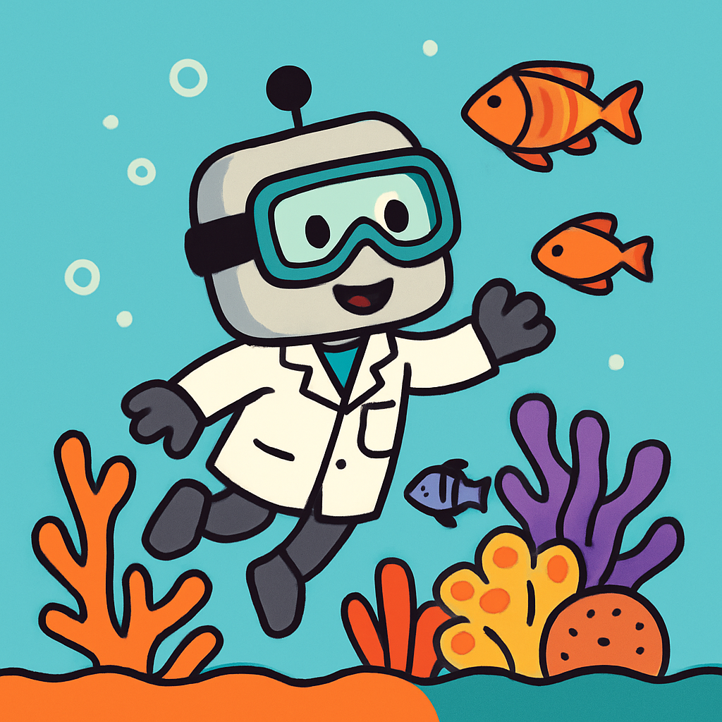Robot Scientist Exploring A Colorful Coral Reef paint by diamonds