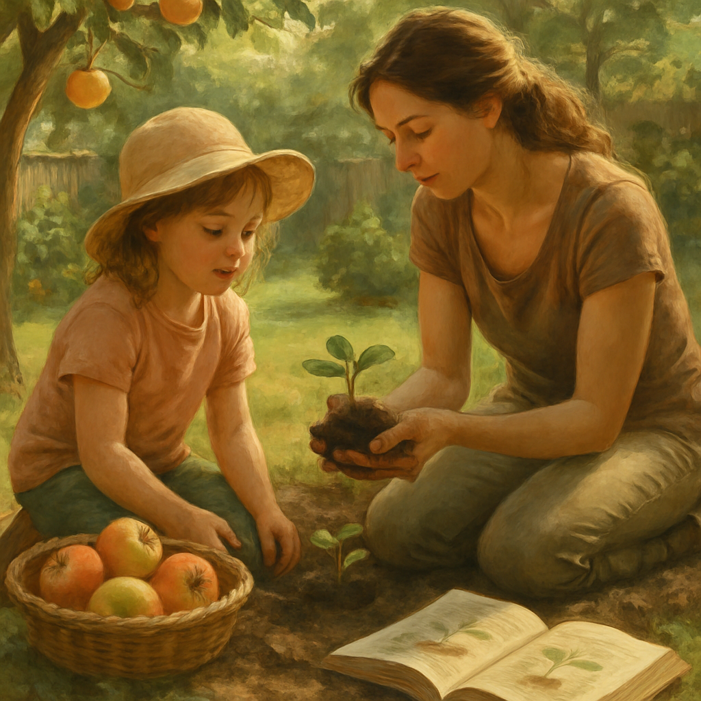 Garden Lessons Under The Apple Tree Painting by diamonds kit