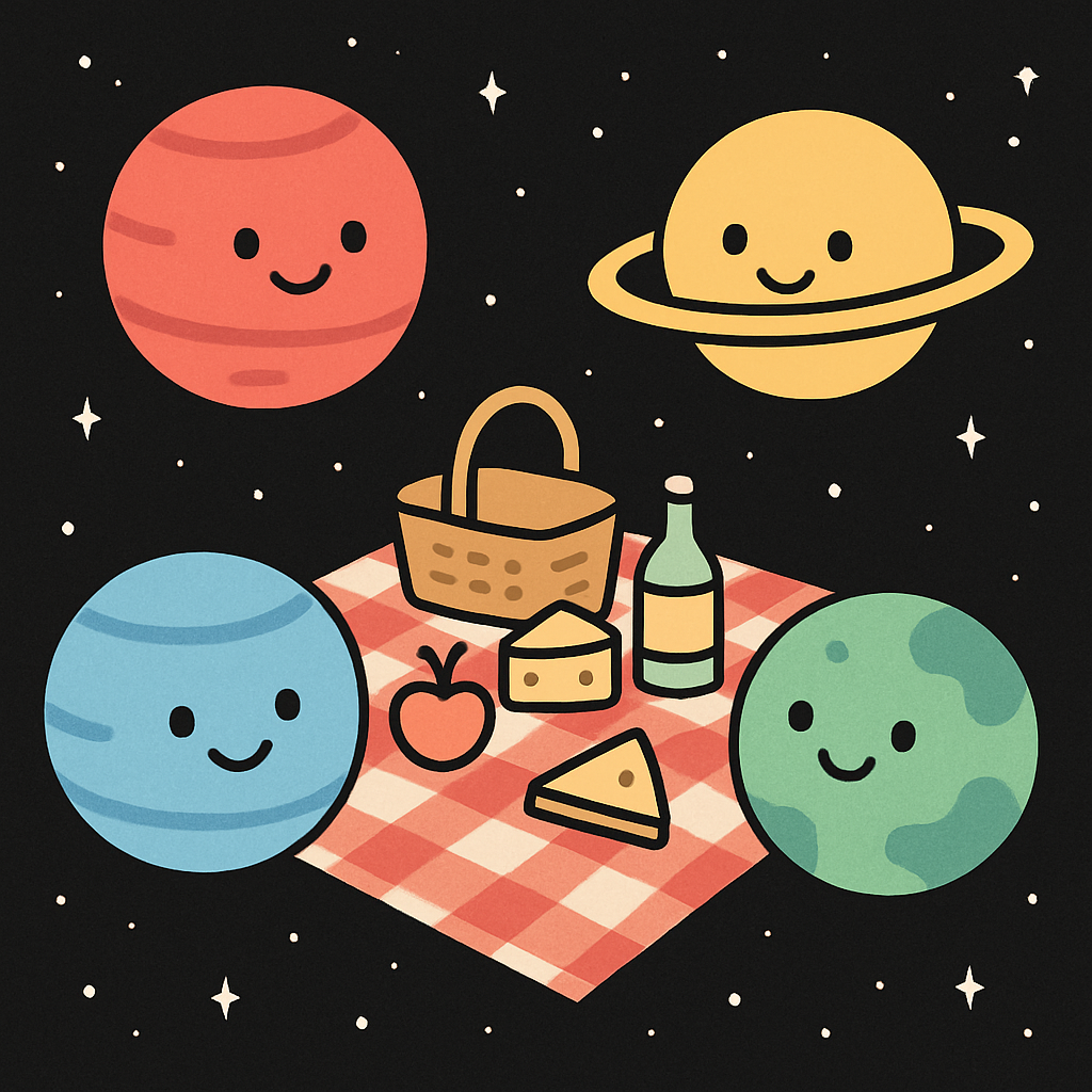 Playful Planets Having A Picnic In Space paint by diamonds