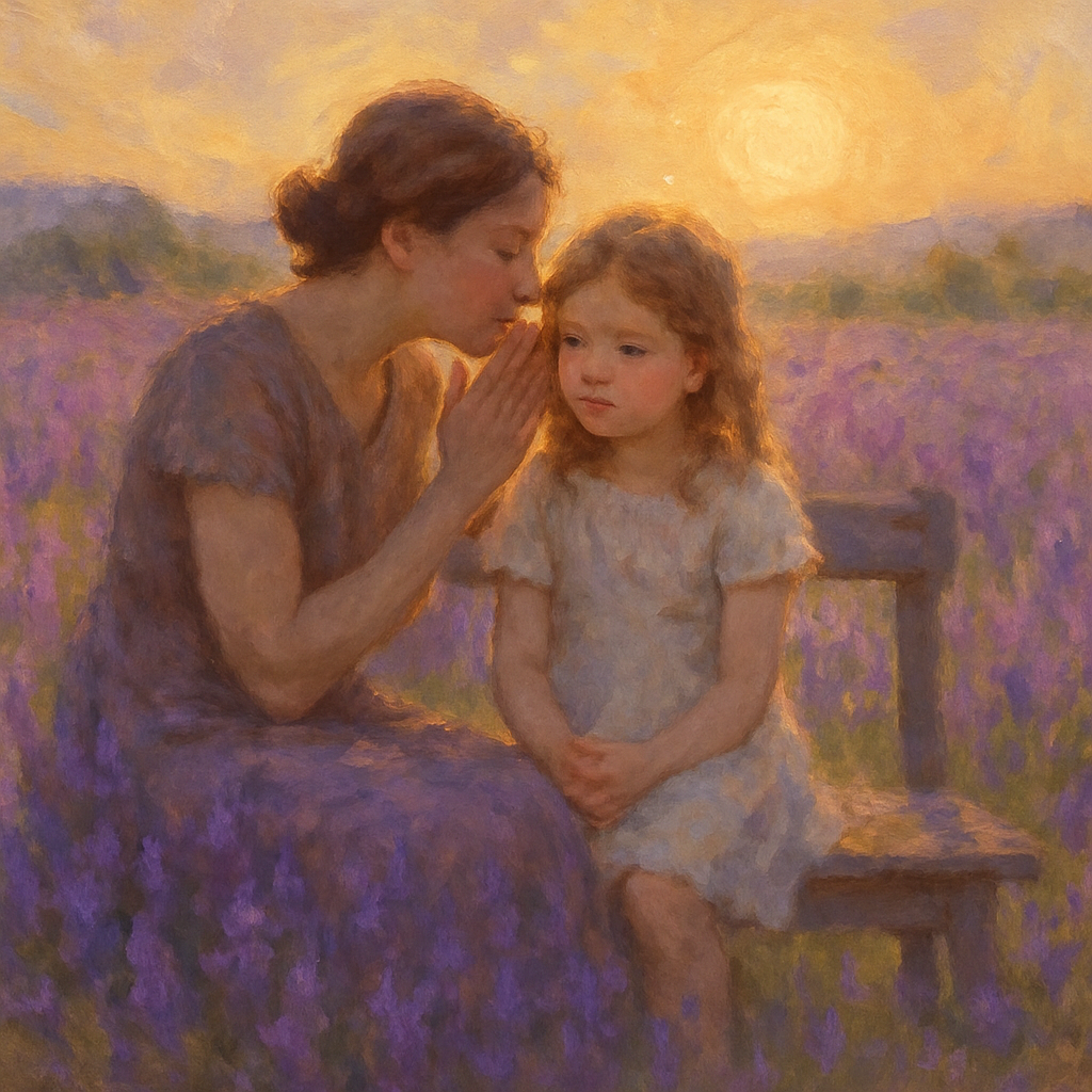 Sun-Kissed Whispers: Mother And Child In The Lavender Field Paint by diamonds art