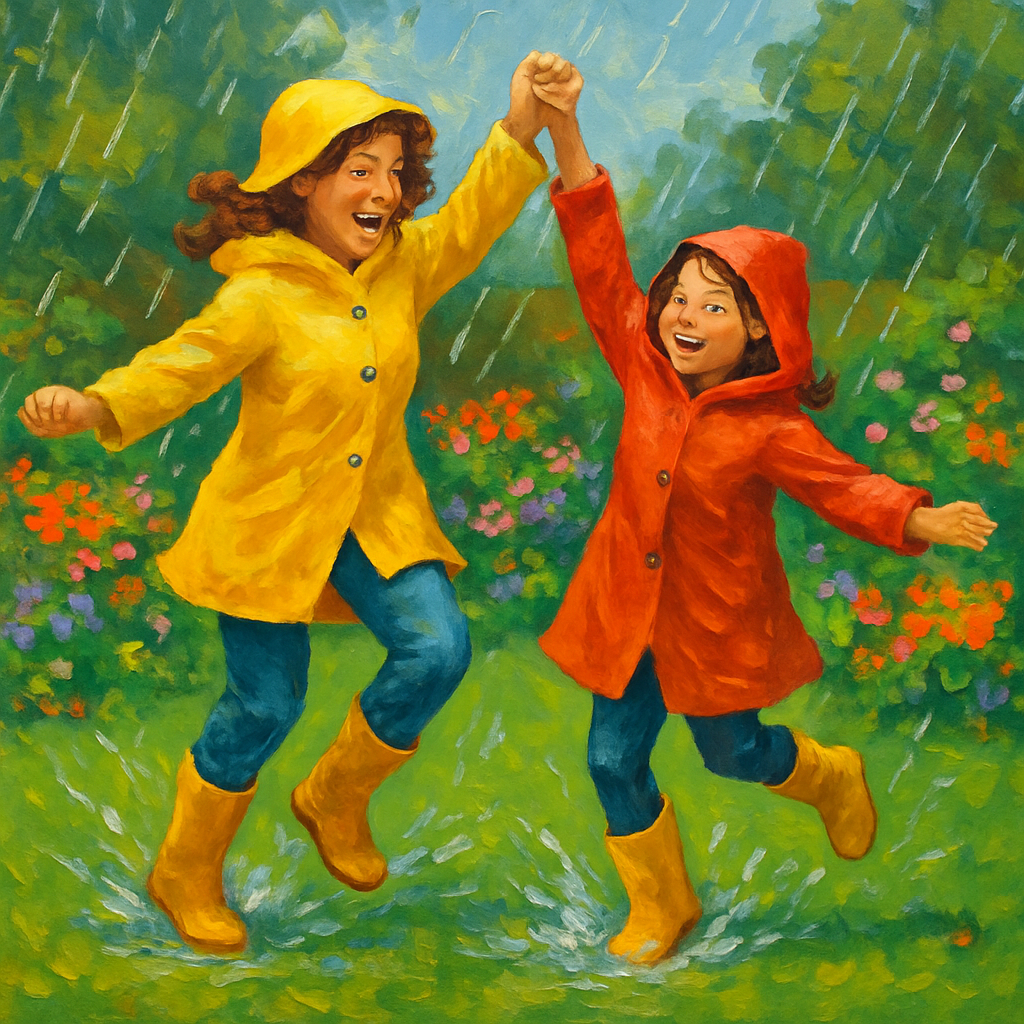 Playful Raindrops: Dancing Joy With Mom In A Garden paint by diamond
