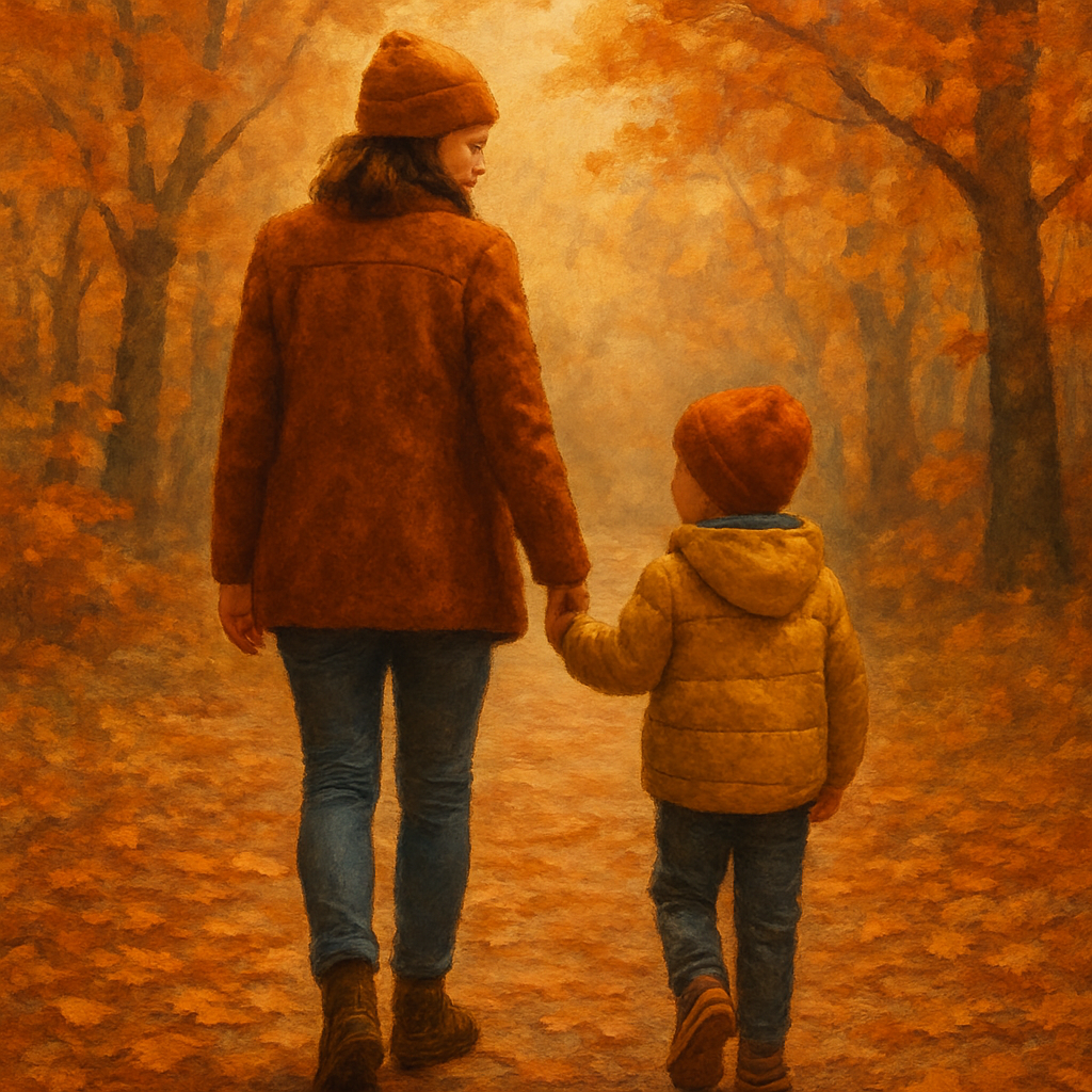 Gentle Journey: A Mother And Son’s Hand In Hand Walk Through Autumn Paint by diamonds kits
