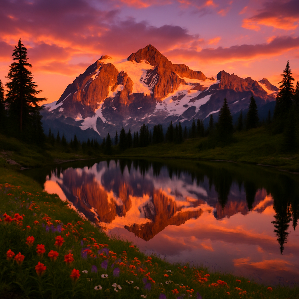 Sunset Over Mount Shuksan Paint by diamonds kits