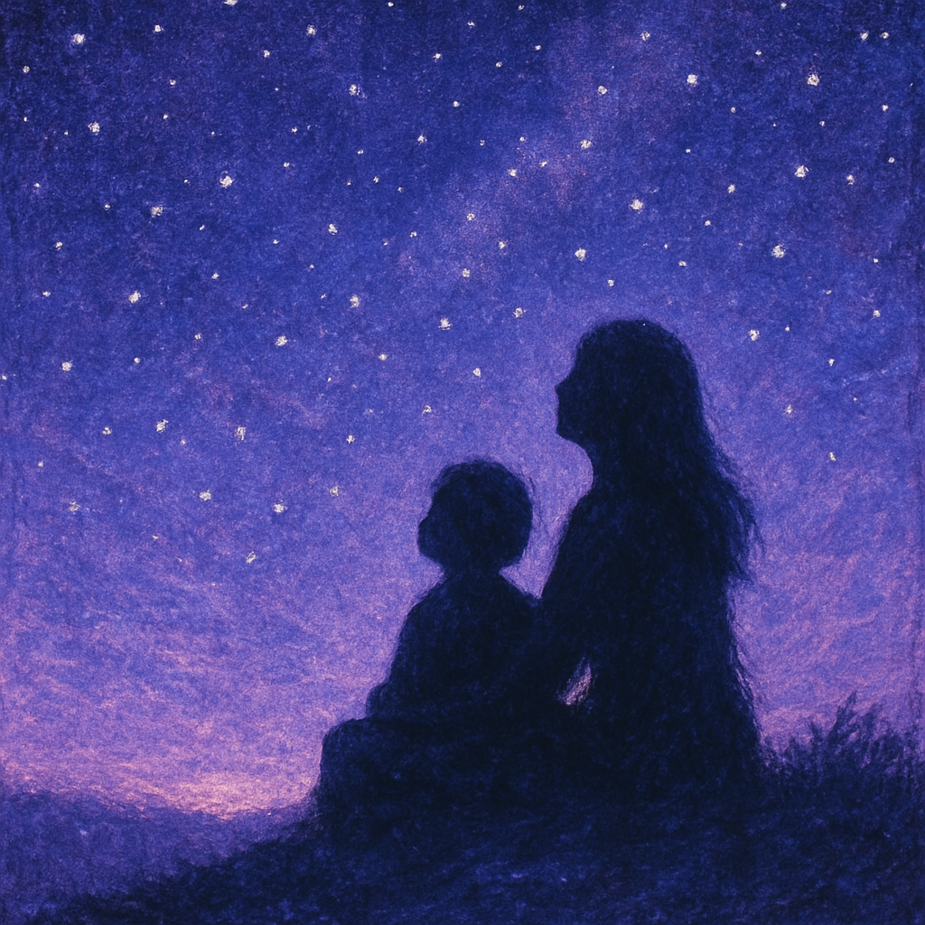Twilight Reverie: Mother And Child Gazing At Distant Stars diamond painting