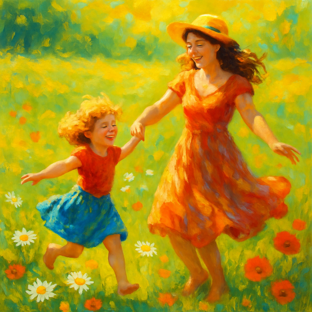 Dancing Through Time: A Mother And Child In Spring diamond painting