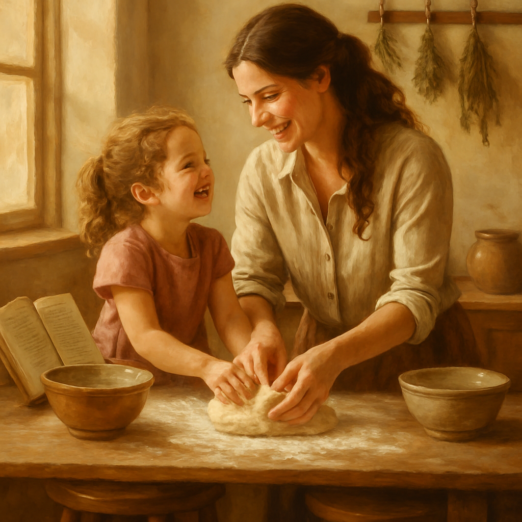 Kitchen Alchemy Sweet Nostalgia Mother And Child Baking Together Paint by diamonds art
