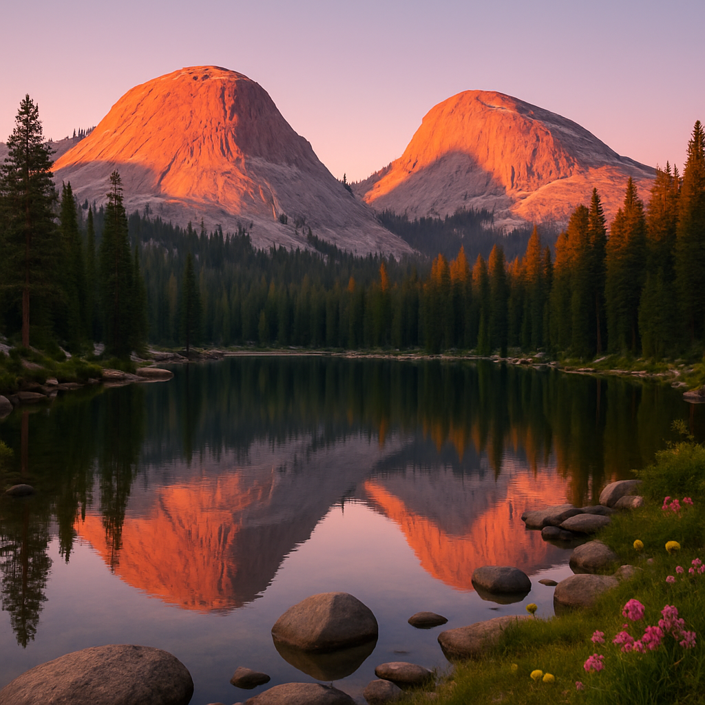 Sunset Glow Over The Sierra Nevada Granite Domes paint by color