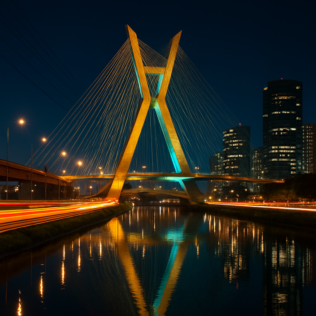 Octavio Frias De Oliveira Bridge Sao Paulo Brazil paint by color
