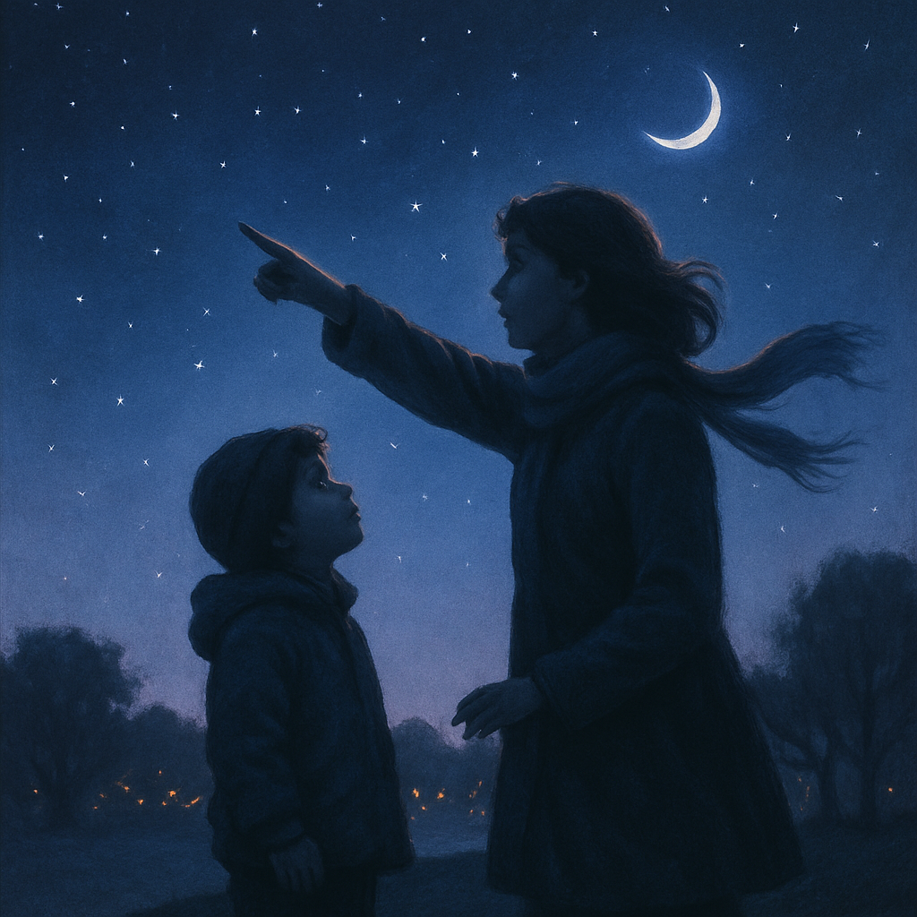 Moonlit Guidance: Mother And Child Under Starlight Paint by diamonds art
