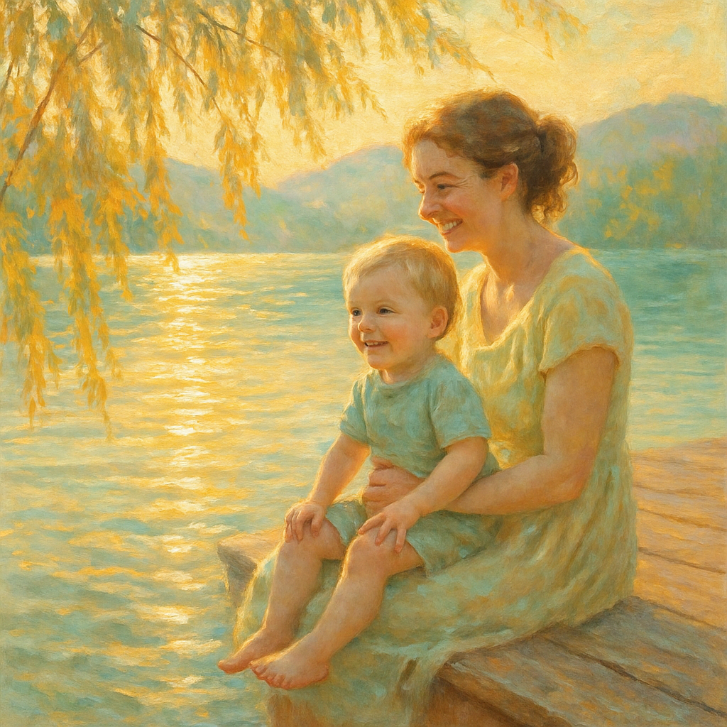 Sunlit Devotion: A Tender Moment By The Lake painting diamond kit