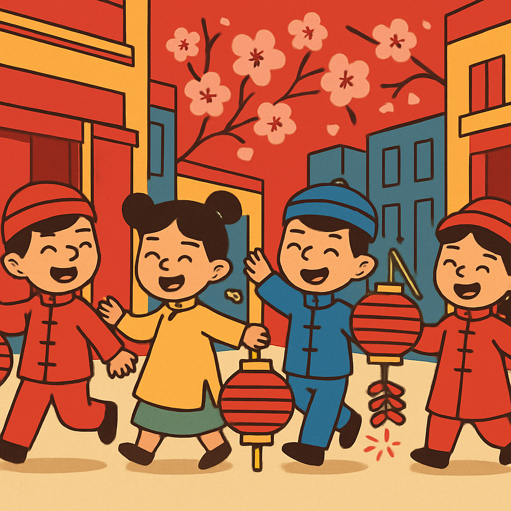 Children Celebrating Lunar New Year paint by color